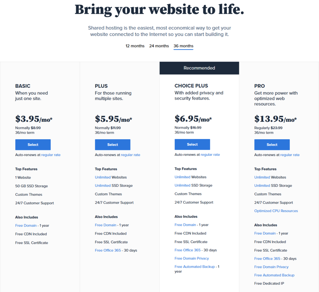 Bluehost Hosting Plans